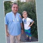 Photo of husband and son in embroidered shirts sewn according to the pattern