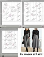 Schemat montażu wykroju z arkuszy A4 dla rozmiarów sukni od 40 do 52