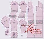 Eine Reihe von Mustern für Anfänger eines Kleides mit Kapuze und Ärmeln mit Handschuhen