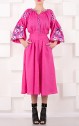A simple pattern of an embroidered dress with a detachable sleeve