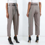 Patterns of women's trousers with a high one-piece belt