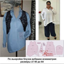 An example of a sewn blouse asymmetrical according to the pattern of Vera Olkhovskaya